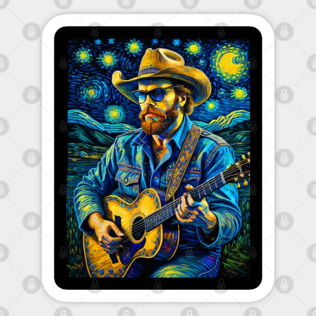 Hank Williams Jr in starry night Sticker by FUN GOGH